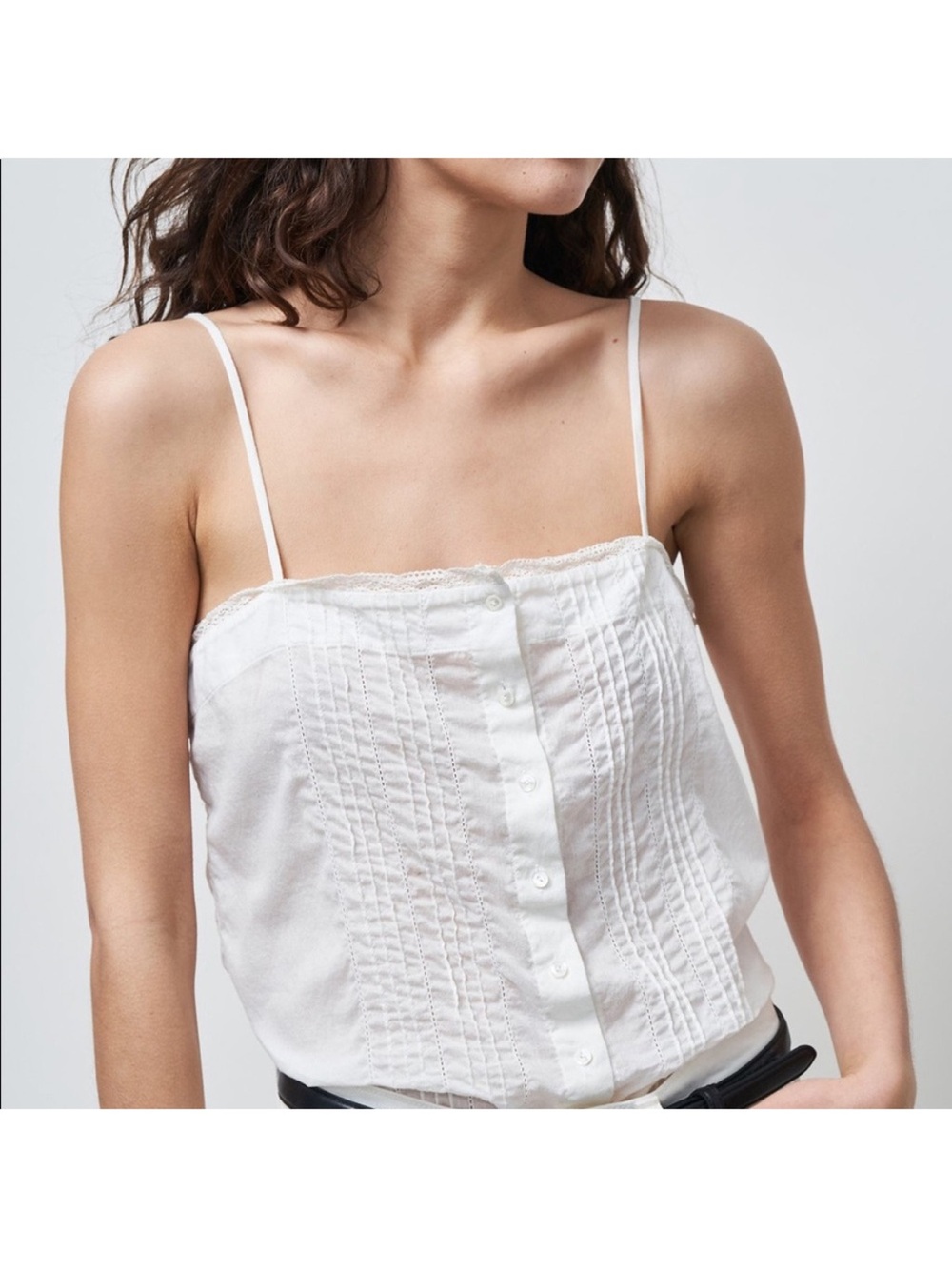 Nili Lotan Shelia Ivory Lace Trim Square Neck Button Down Camisole top